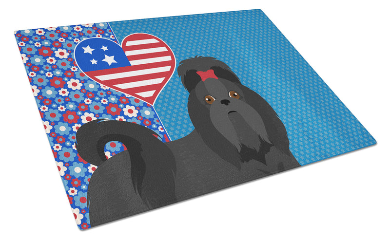 Black Shih Tzu USA American Glass Cutting Boards – Durable, Decorative Kitchen Art Large