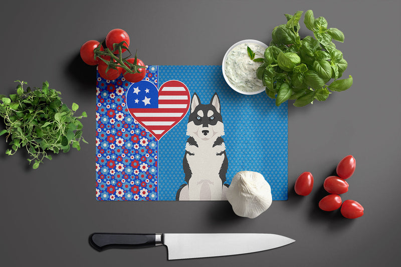 Black Siberian Husky USA American Glass Cutting Boards – Durable, Decorative Kitchen Art Large