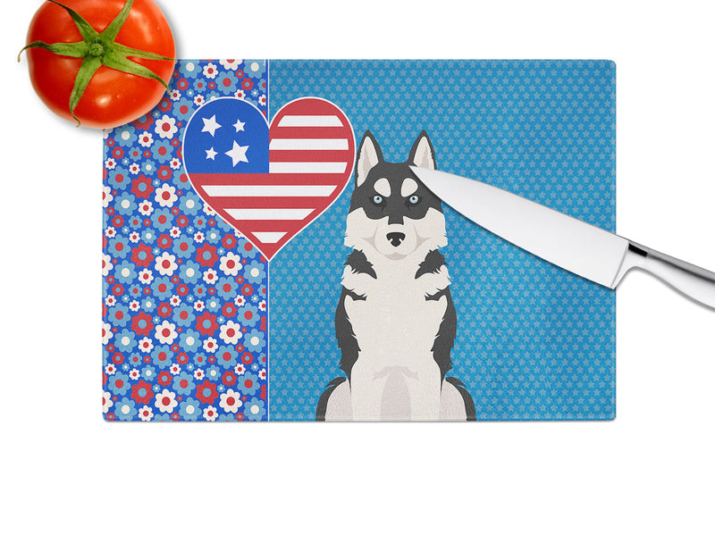 Black Siberian Husky USA American Glass Cutting Boards – Durable, Decorative Kitchen Art Large