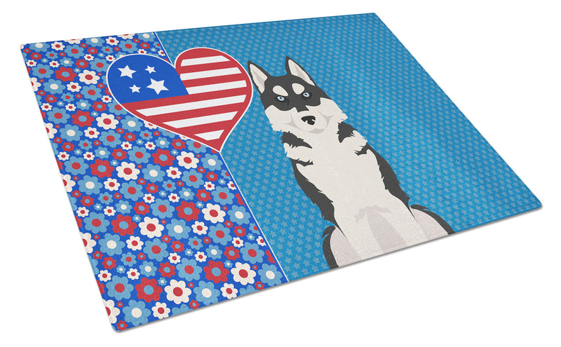 Black Siberian Husky USA American Glass Cutting Boards – Durable, Decorative Kitchen Art Large
