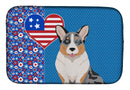 Blue Merle Cardigan Corgi USA American Dish Drying Mat – Absorbent, Artistic Kitchen Essentials