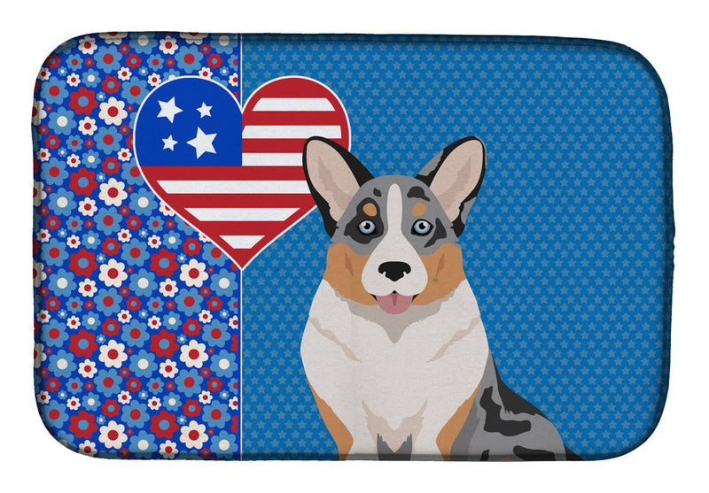 Blue Merle Cardigan Corgi USA American Dish Drying Mat – Absorbent, Artistic Kitchen Essentials