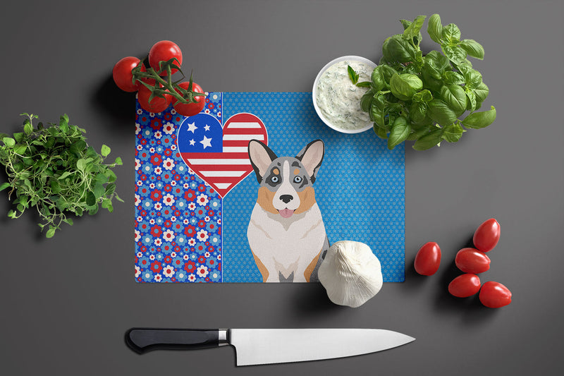 Blue Merle Cardigan Corgi USA American Glass Cutting Boards – Durable, Decorative Kitchen Art Large