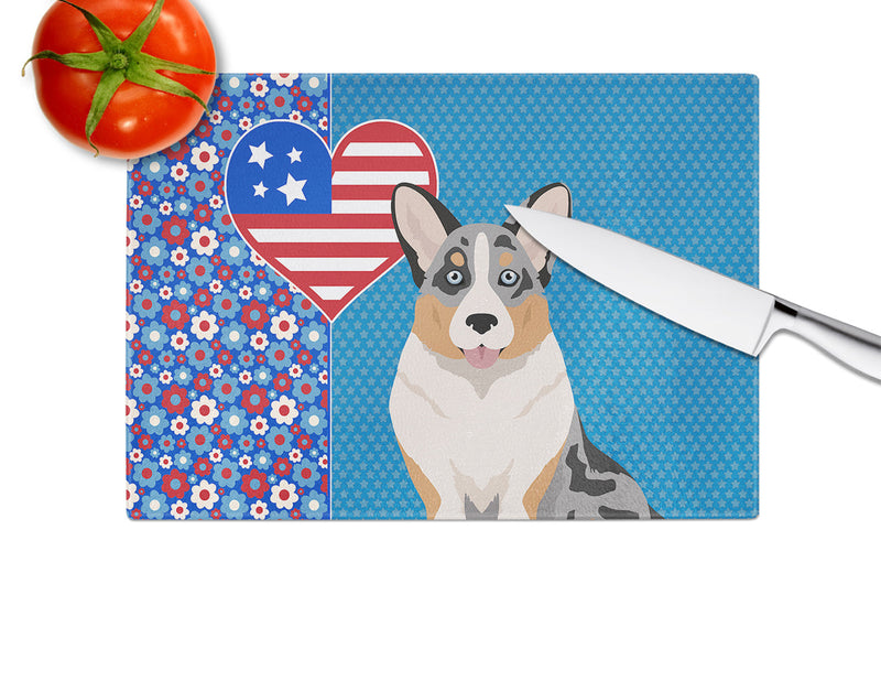 Blue Merle Cardigan Corgi USA American Glass Cutting Boards – Durable, Decorative Kitchen Art Large