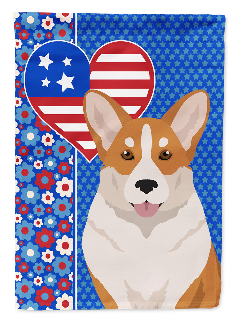 Red Cardigan Corgi Patriotic Heart Garden Flag – Red, White & Blue Dog Decor with Star Background