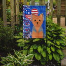 Blue and Tan Puppy Cut Yorkshire Terrier Patriotic Heart Garden Flag – Red, White & Blue Dog Decor with Star Background