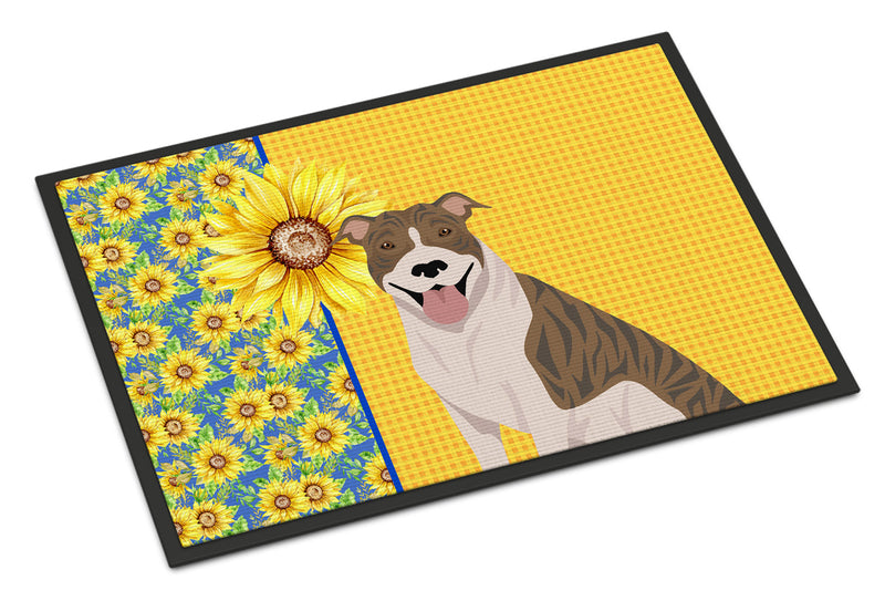 Summer Sunflowers Fawn Brindle Pit Bull Terrier Doormat - 24x36 Decorative Floor Mat – Indoor/Outdoor Rug with Artistic Flair
