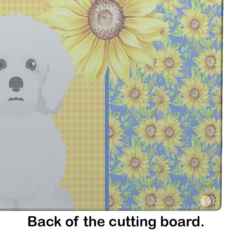 Summer Sunflowers Bichon Frise Glass Cutting Boards – Durable, Decorative Kitchen Art Large