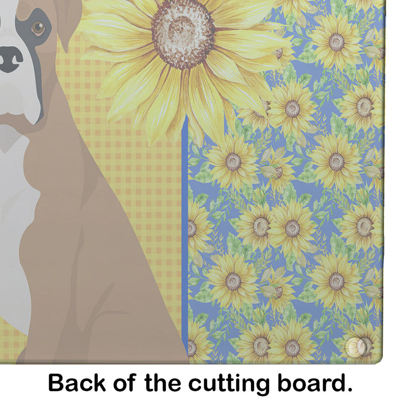 Summer Sunflowers Natural Eared Fawn Boxer Glass Cutting Boards – Durable, Decorative Kitchen Art Large