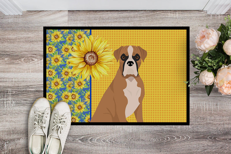Summer Sunflowers Natural Eared Fawn Boxer Doormat - 18x27 Decorative Floor Mat – Indoor/Outdoor Rug with Artistic Flair
