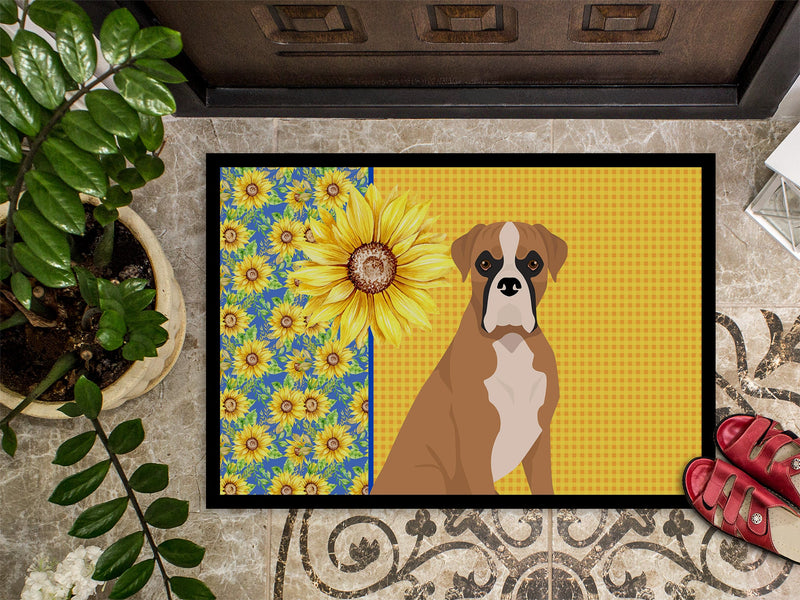 Summer Sunflowers Natural Eared Fawn Boxer Doormat - 18x27 Decorative Floor Mat – Indoor/Outdoor Rug with Artistic Flair