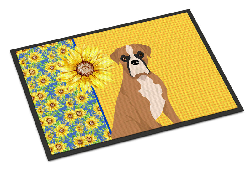 Summer Sunflowers Natural Eared Fawn Boxer Doormat - 18x27 Decorative Floor Mat – Indoor/Outdoor Rug with Artistic Flair