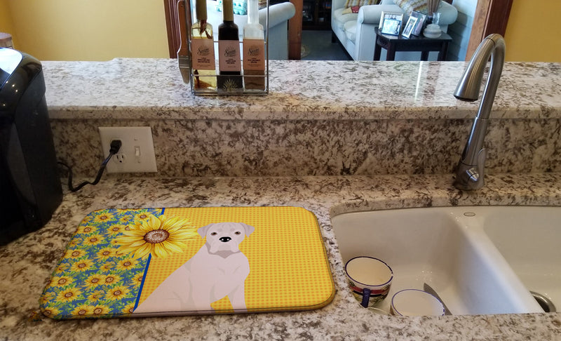 Summer Sunflowers Natural Eared White Boxer Dish Drying Mat – Absorbent, Artistic Kitchen Essentials