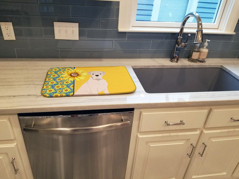 Summer Sunflowers Natural Eared White Boxer Dish Drying Mat – Absorbent, Artistic Kitchen Essentials