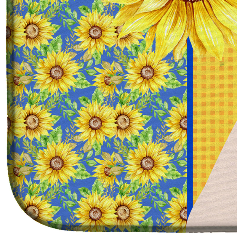 Summer Sunflowers Natural Eared White Boxer Dish Drying Mat – Absorbent, Artistic Kitchen Essentials