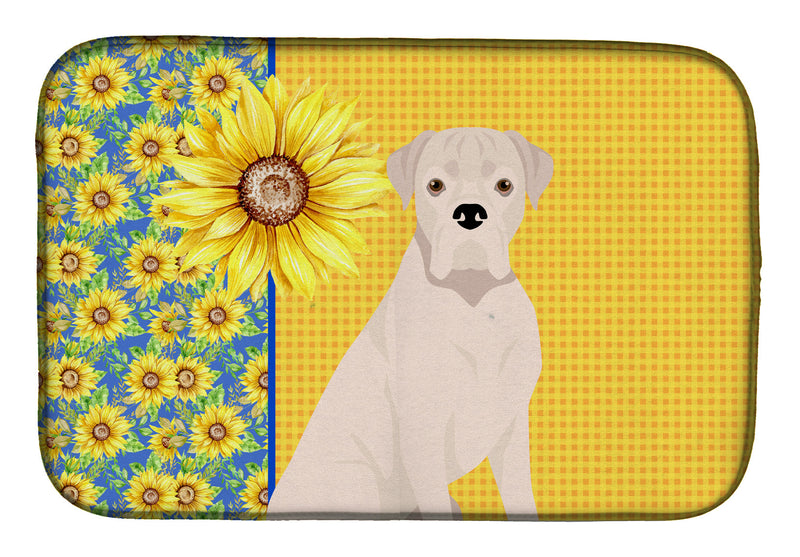 Summer Sunflowers Natural Eared White Boxer Dish Drying Mat – Absorbent, Artistic Kitchen Essentials