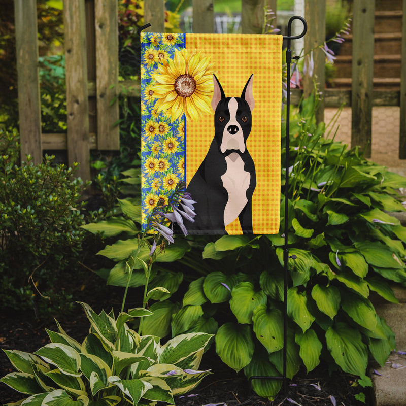 Summer Sunflowers Black Boxer Garden Flag – Decorative Outdoor Yard Flag