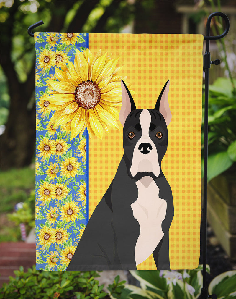 Summer Sunflowers Black Boxer Garden Flag – Decorative Outdoor Yard Flag