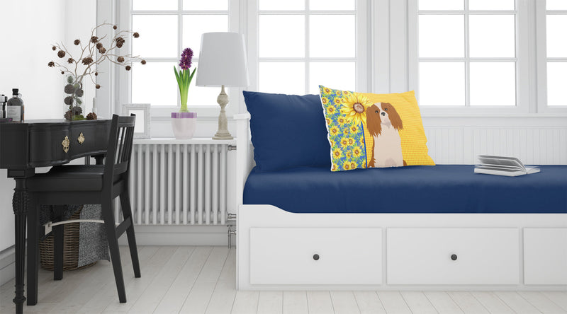Summer Sunflowers Blenheim Cavalier Spaniel Fabric Standard Pillowcase – Artistic Decorative Front, White Back