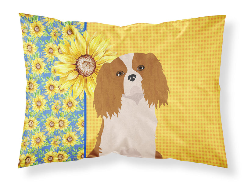 Summer Sunflowers Blenheim Cavalier Spaniel Fabric Standard Pillowcase – Artistic Decorative Front, White Back