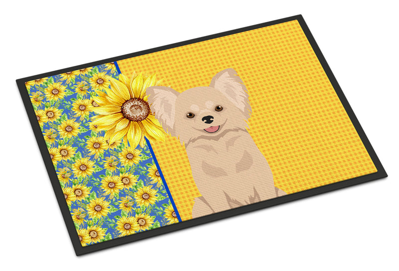 Summer Sunflowers Longhaired Cream Chihuahua Doormat - 24x36 Decorative Floor Mat – Indoor/Outdoor Rug with Artistic Flair