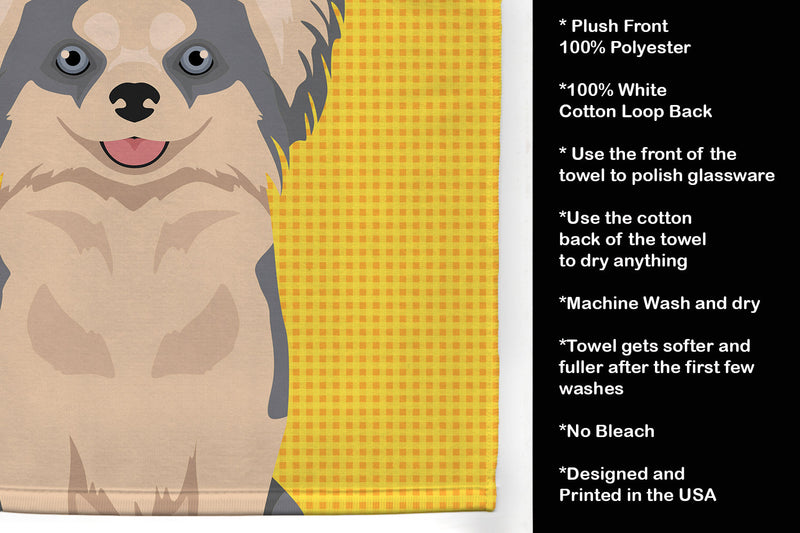 Summer Sunflowers Longhaired Blue and White Chihuahua Kitchen Towel