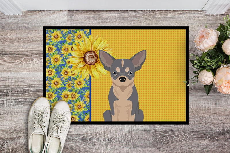 Summer Sunflowers Blue and White Chihuahua Doormat - 18x27 Decorative Floor Mat – Indoor/Outdoor Rug with Artistic Flair