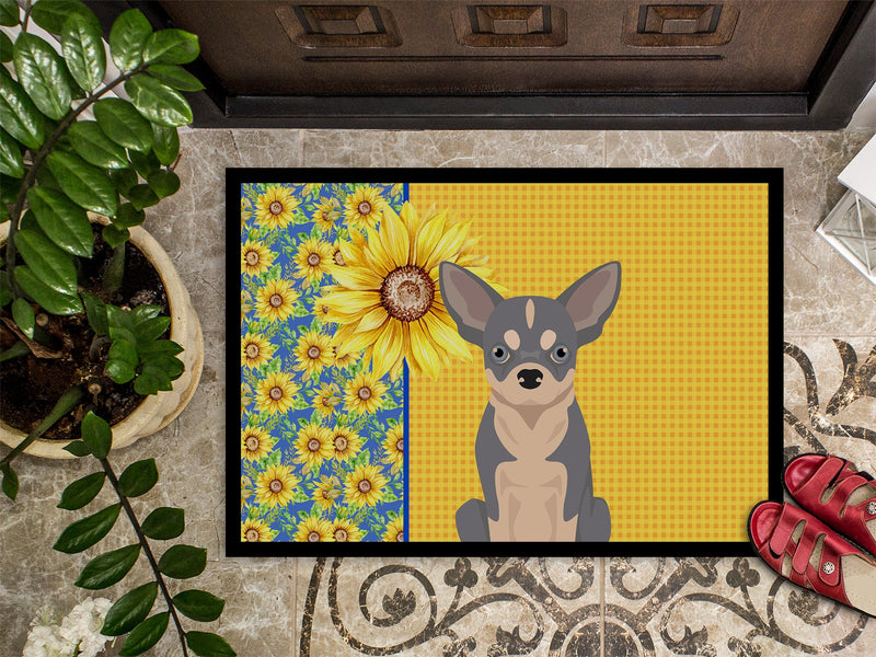 Summer Sunflowers Blue and White Chihuahua Doormat - 18x27 Decorative Floor Mat – Indoor/Outdoor Rug with Artistic Flair