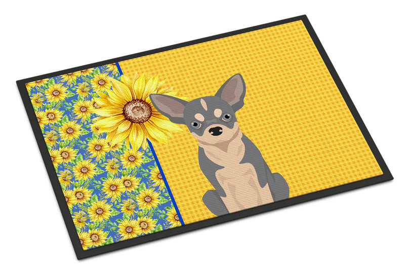 Summer Sunflowers Blue and White Chihuahua Doormat - 18x27 Decorative Floor Mat – Indoor/Outdoor Rug with Artistic Flair