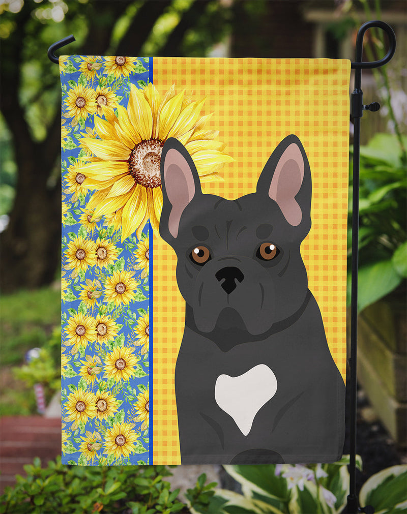 Summer Sunflowers Black French Bulldog Garden Flag – Decorative Outdoor Yard Flag