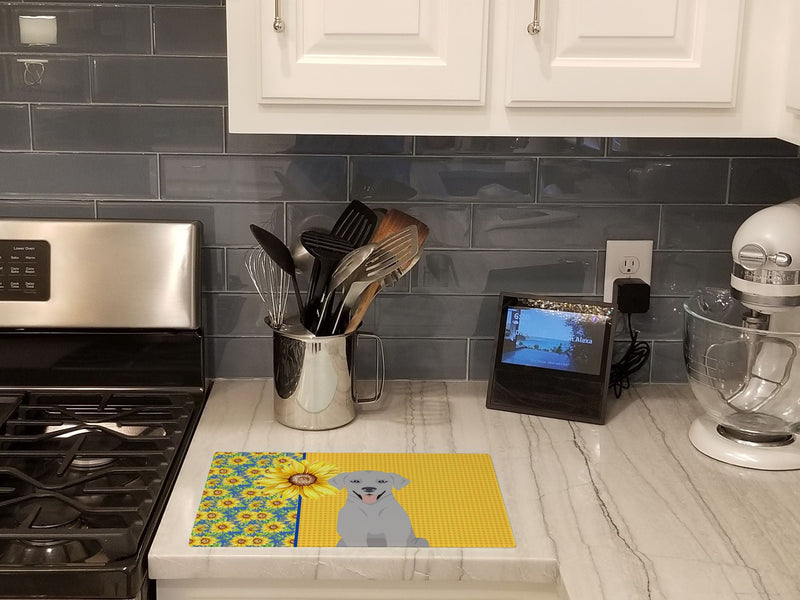 Summer Sunflowers Silver Labrador Retriever Glass Cutting Boards – Durable, Decorative Kitchen Art Large