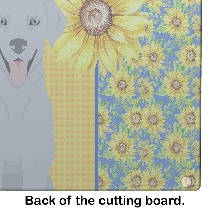 Summer Sunflowers Silver Labrador Retriever Glass Cutting Boards – Durable, Decorative Kitchen Art Large