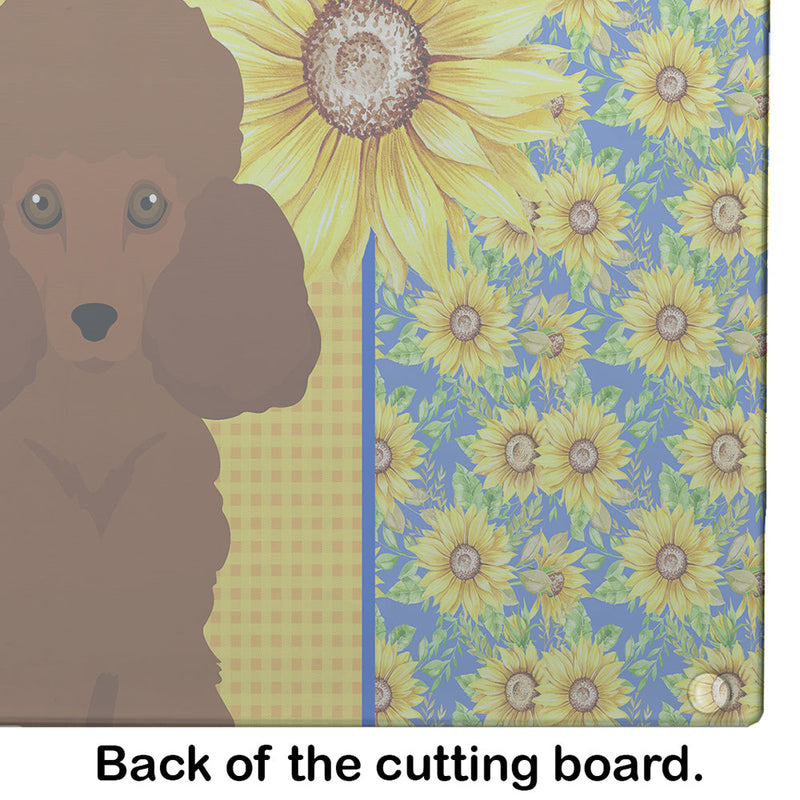 Summer Sunflowers Toy Red Poodle Glass Cutting Boards – Durable, Decorative Kitchen Art Large