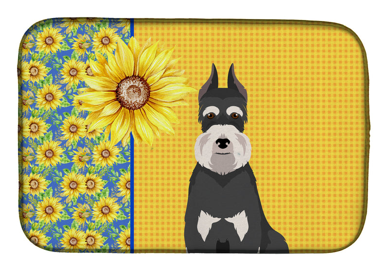 Summer Sunflowers Black and Silver Schnauzer Dish Drying Mat