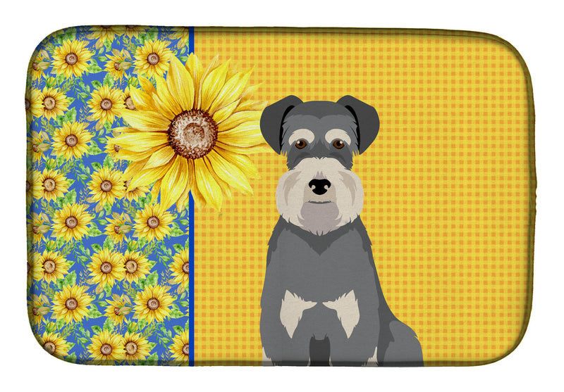 Summer Sunflowers Salt Pepper Natural Ears Schnauzer Dish Drying Mat – Absorbent, Artistic Kitchen Essentials