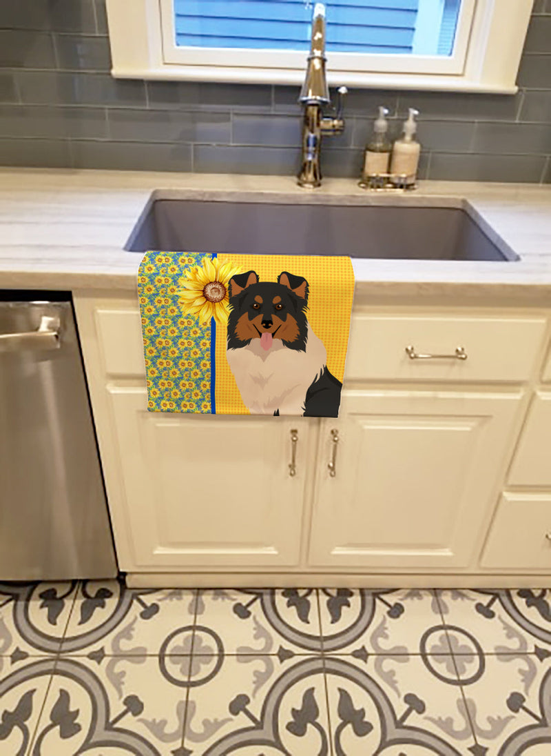 Summer Sunflowers Tricolor Sheltie Kitchen Towel