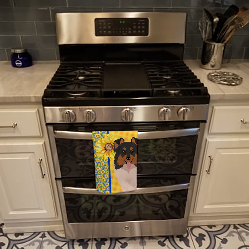 Summer Sunflowers Tricolor Sheltie Kitchen Towel