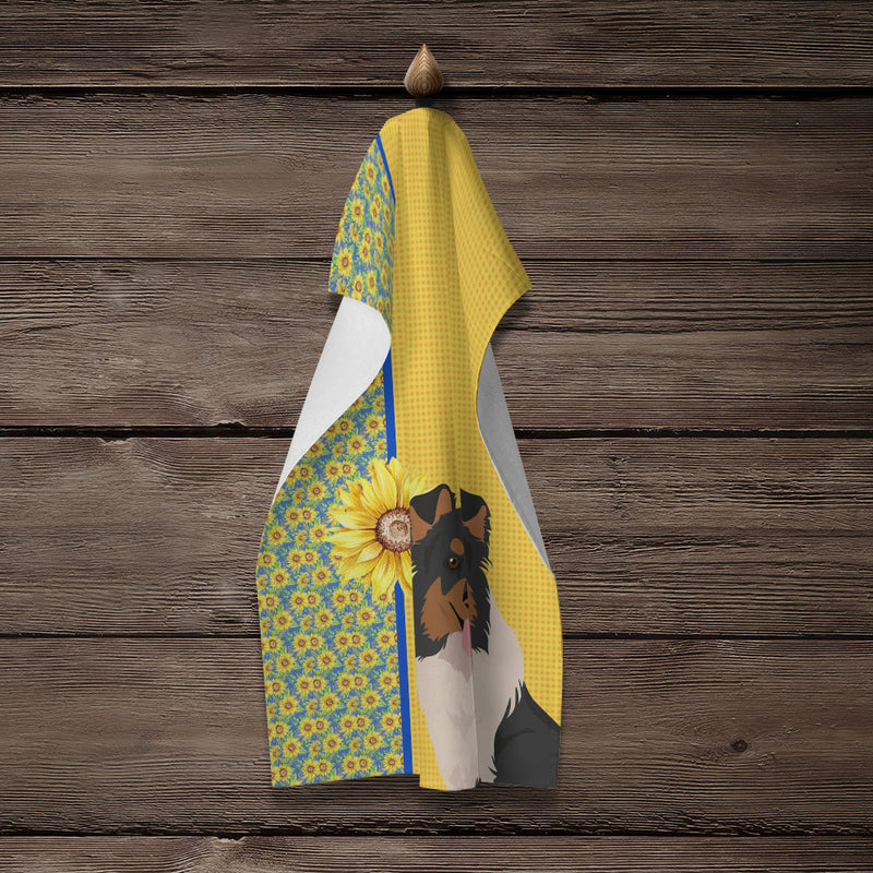 Summer Sunflowers Tricolor Sheltie Kitchen Towel