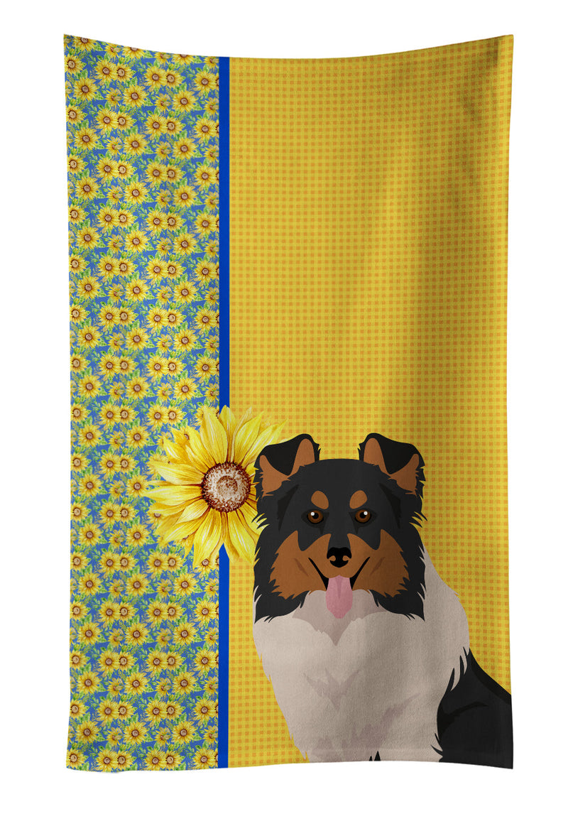 Summer Sunflowers Tricolor Sheltie Kitchen Towel