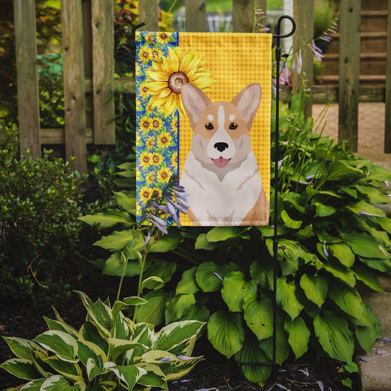 Summer Sunflowers Fawn Cardigan Corgi Garden Flag – Decorative Outdoor Yard Flag