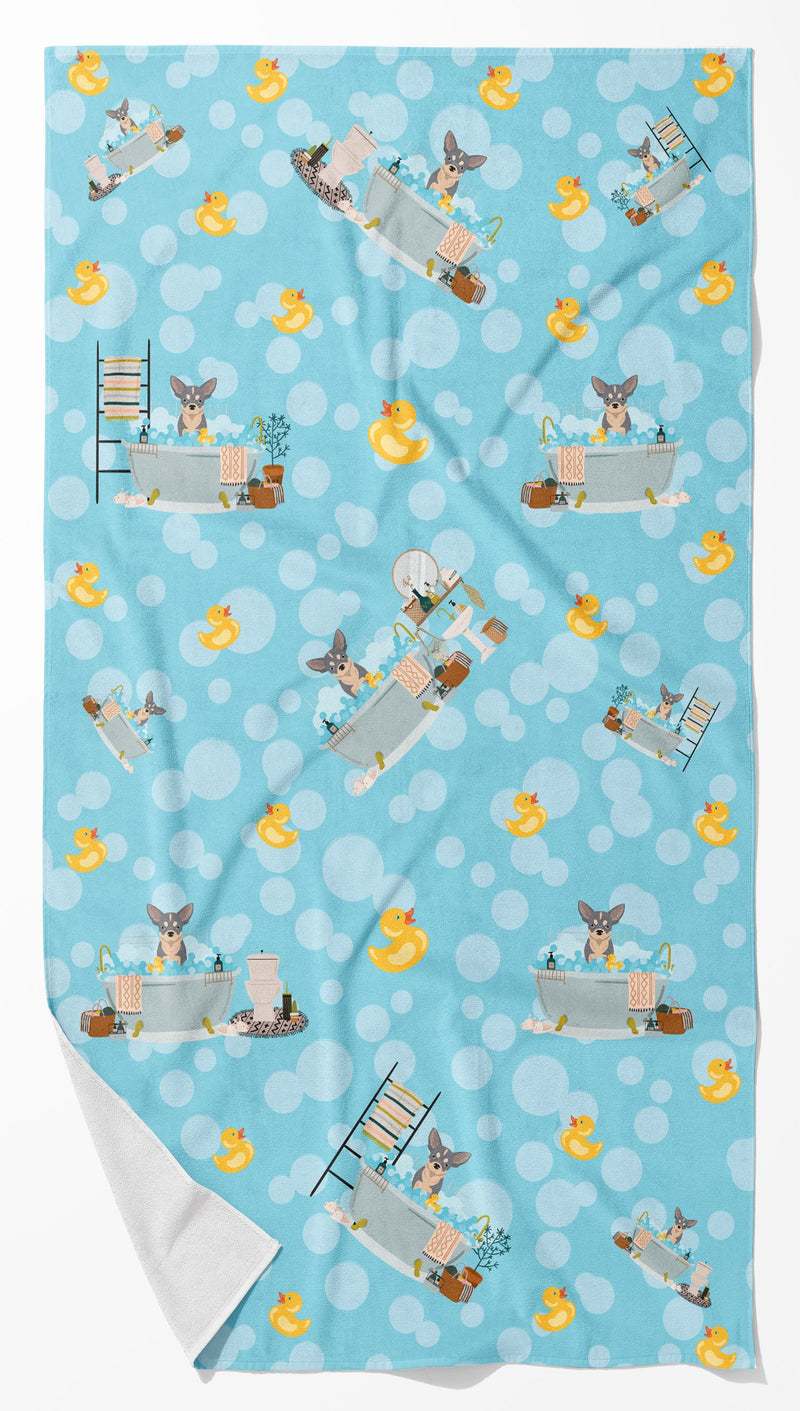 Blue and White Chihuahua Bath Towel Large
