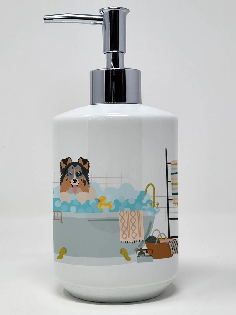 Blue Merle Sheltie Ceramic Soap Dispenser