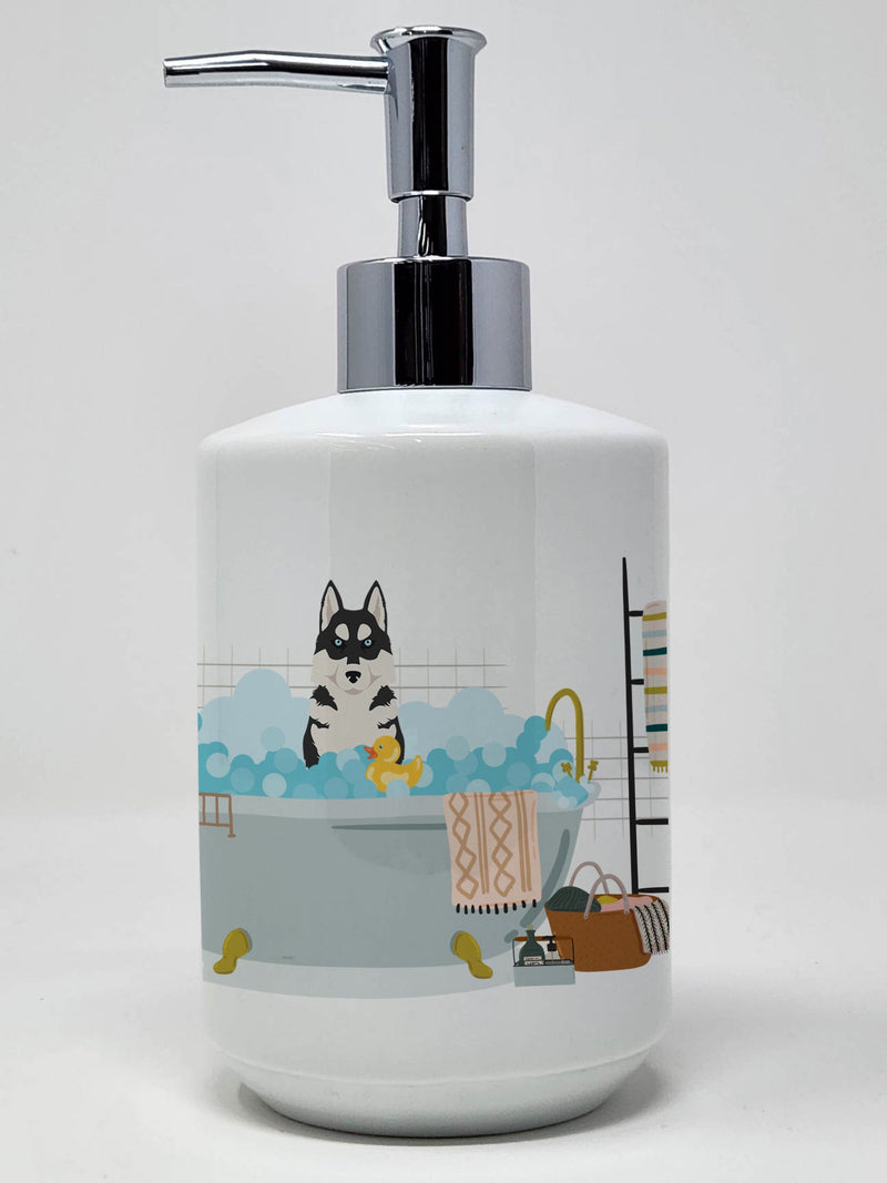 Black Siberian Husky Ceramic Soap Dispenser