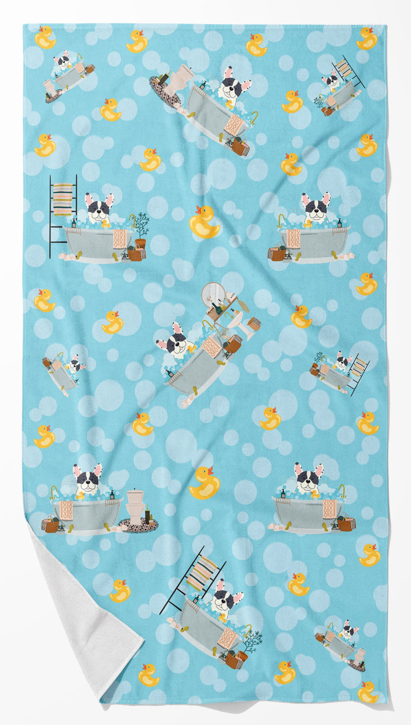 Piebald French Bulldog in Bathtub Bath Towel Large
