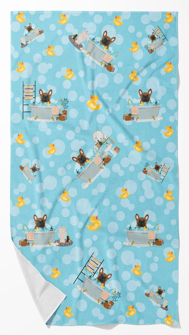 Brown French Bulldog in Bathtub Bath Towel Large