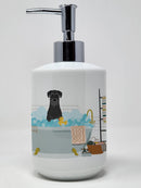 Black Standard Schnauzer in Bathtub Ceramic Soap Dispenser