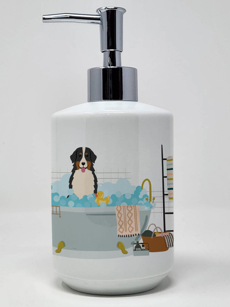 Bernese Mountain Dog in Bathtub Ceramic Soap Dispenser