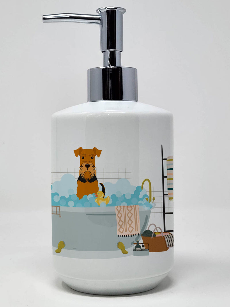 Airedale in Bathtub Ceramic Soap Dispenser