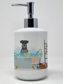 Black Silver Miniature Schnauzer in Bathtub Ceramic Soap Dispenser