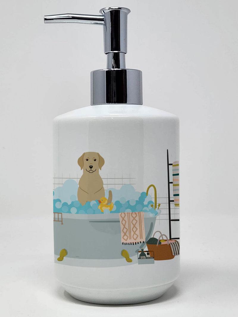 Yellow Labrador in Bathtub Ceramic Soap Dispenser